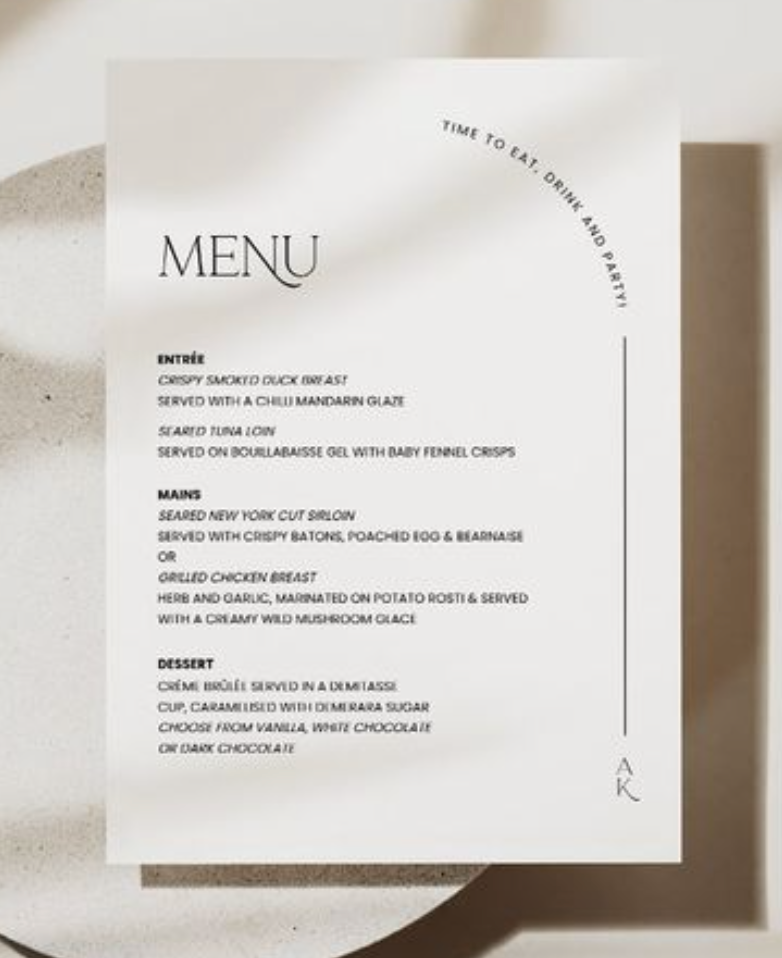 Menu A5 Linen Card.