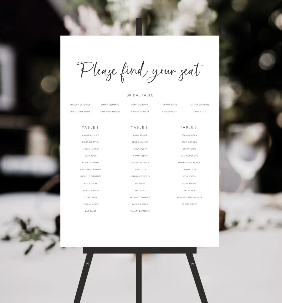 Wedding Seating Plan Acrylic Sign