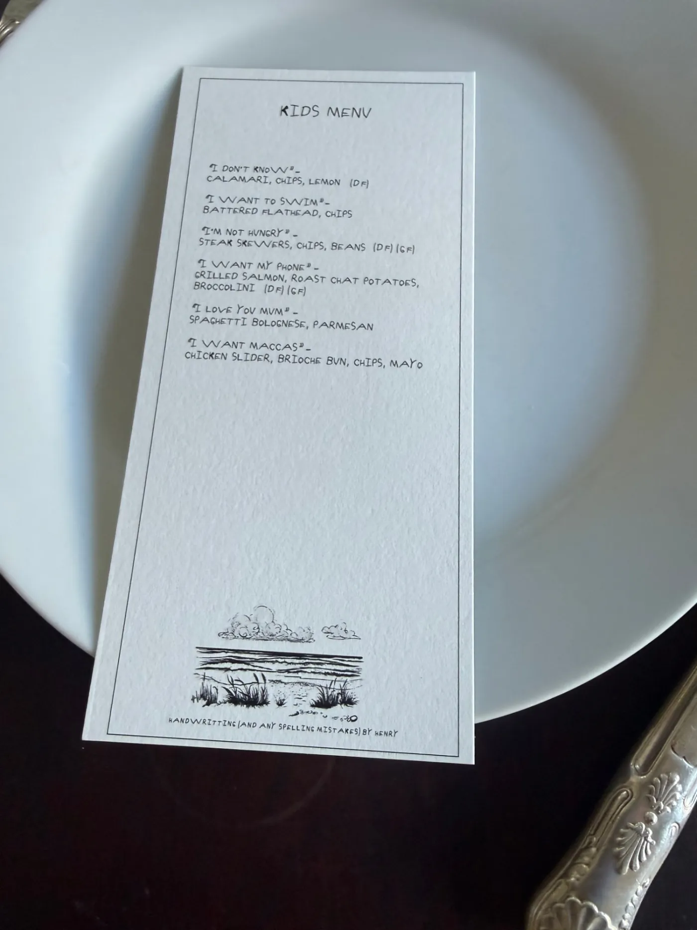 A5 Menu on Linen Card